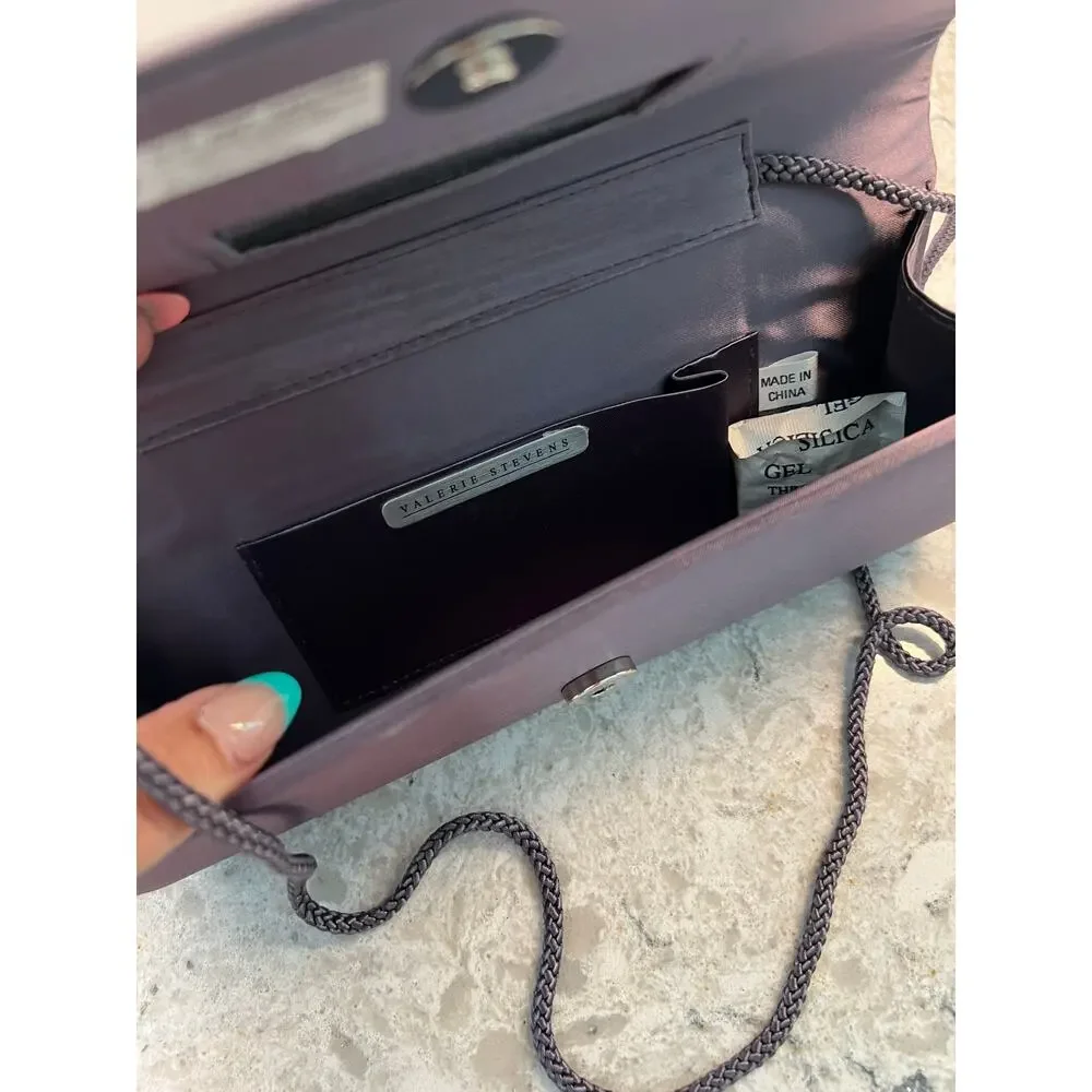Vintage Valerie Stevens Cocktail Crossbody / Clutch Purse Purple Satin JL